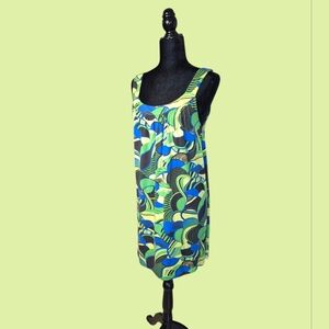 INC Women's Vibrant Blue and Green Sleeveless Shift Dress Size L